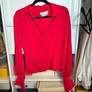 Beautiful pleated silk cherry red blouse * small
